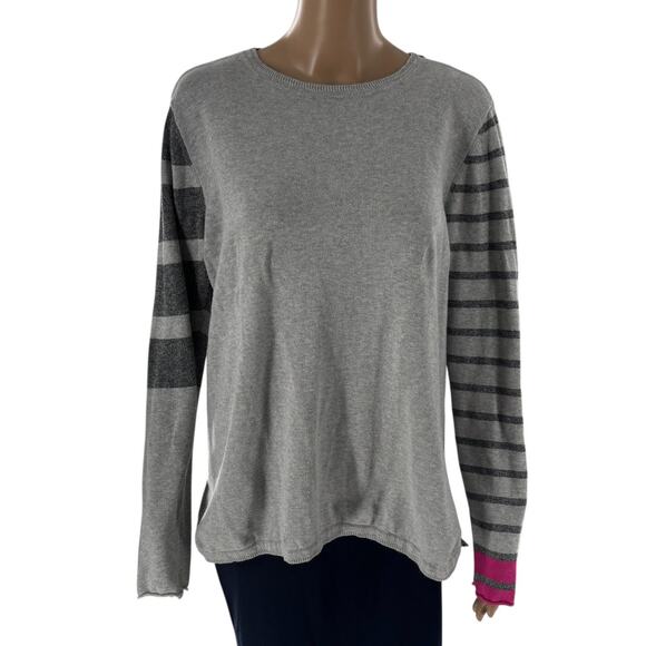 Lisa Todd Gray Contrasting Stripes Cotton Pullover Sweater - Picture 2 of 10